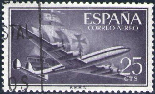 z vendido ESPAÑA 1955 1170 Sello Avion Super Constellation y Nao Santa Maria 25c Usado Espana Spain Espagne Spagna Spanje Spanien 